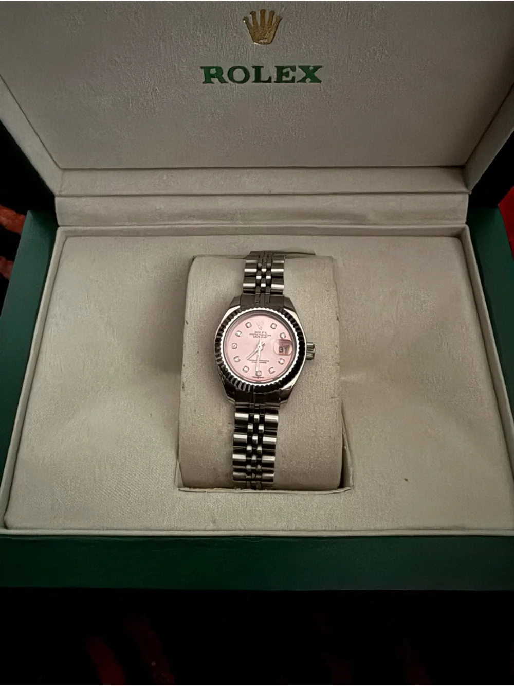 Rolex Women's Stainless Steel Watch with Pink Dial